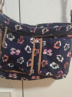 Mirona Floral Canvas Crossbody Bag - Navy